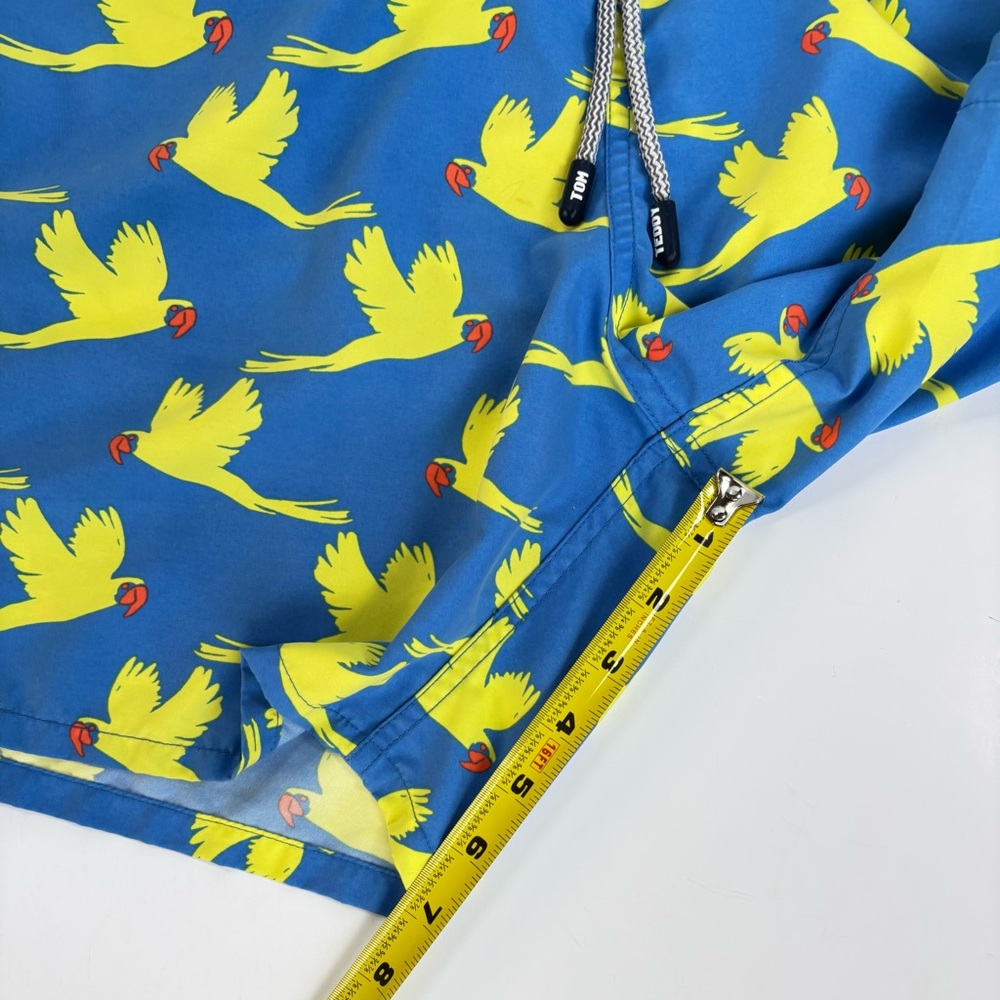 TOM & TEDDY Parrot Swim Trunks Board Shorts 7” Blue Yellow Size Large EUC - Picture 11 of 14